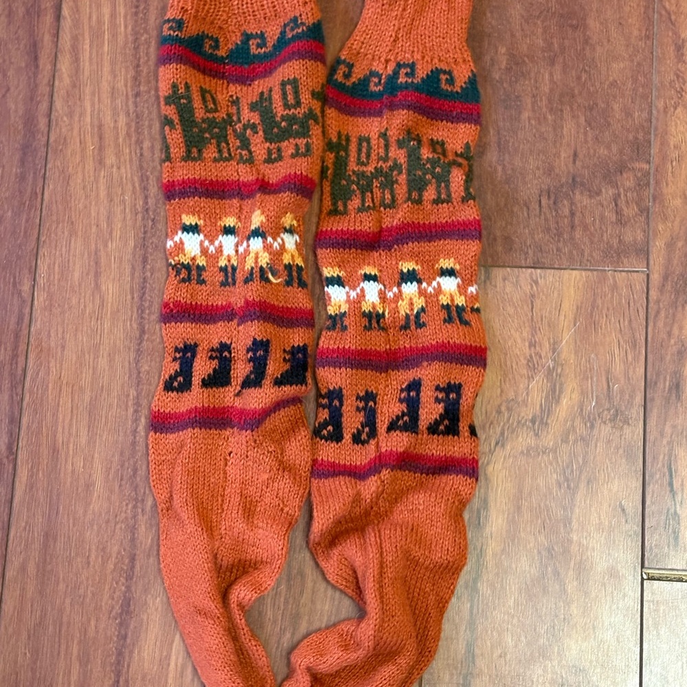 Long Orange Alpaca Wool Socks – Handmade in Bolivia